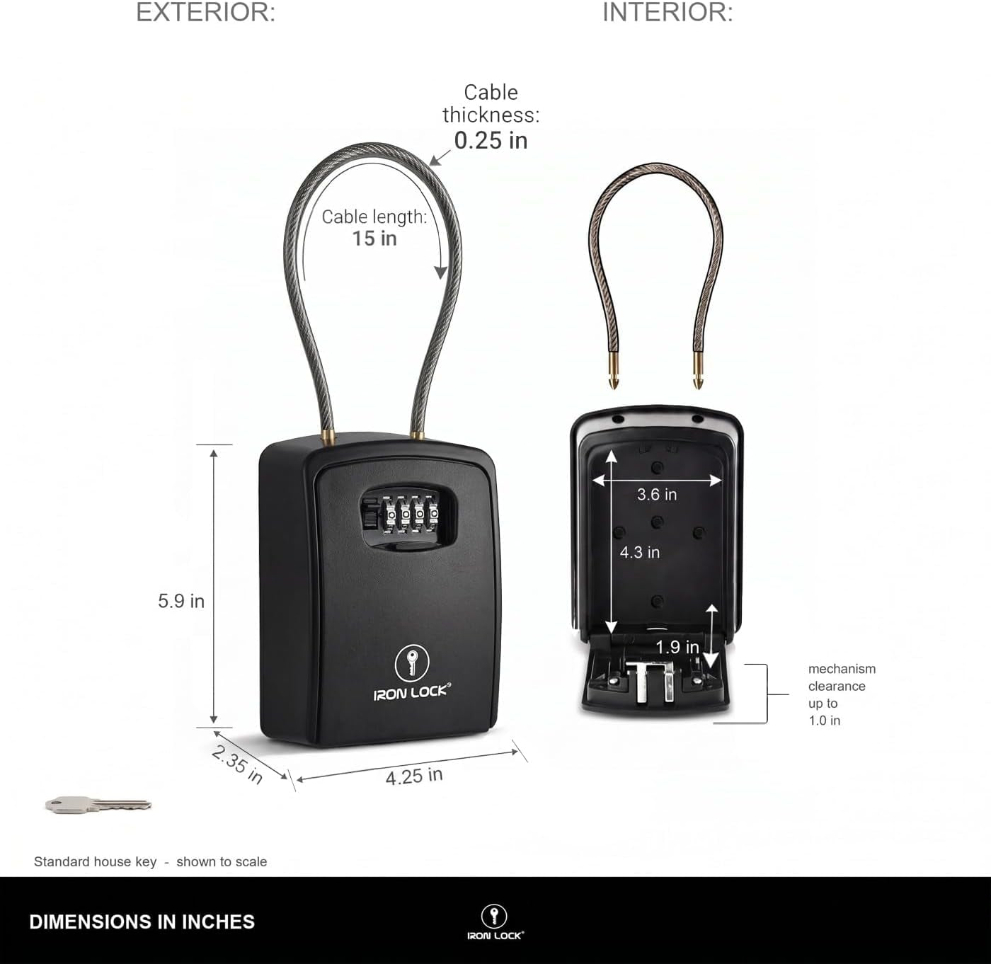 ® XXL Portable Key Lock Box, 15In Steel Cable, Code (XXL, Black) for protect your keys