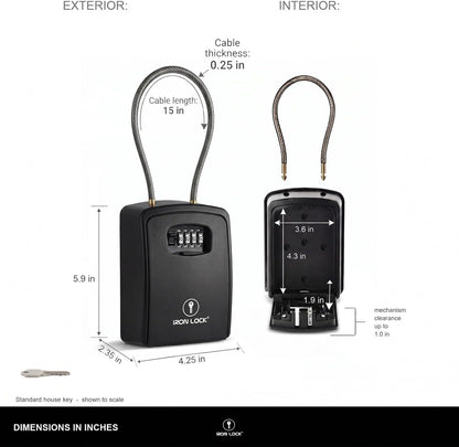 ® XXL Portable Key Lock Box, 15In Steel Cable, Code (XXL, Black) for protect your keys