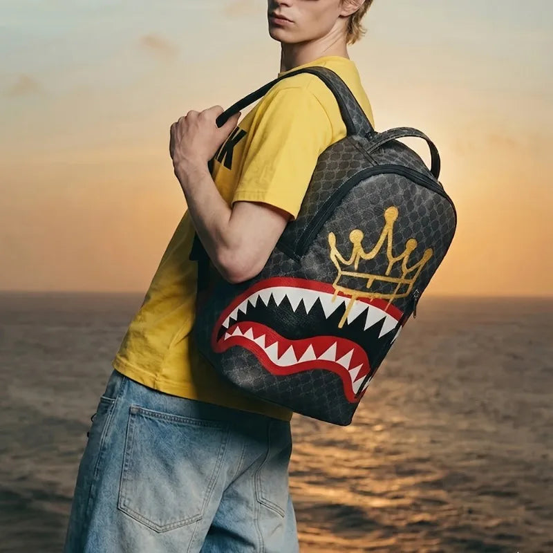 New Double Shoulder Bag Casual Shark Business Large Capacity Men'S Backpack Campus Schoolbag Travel Bag