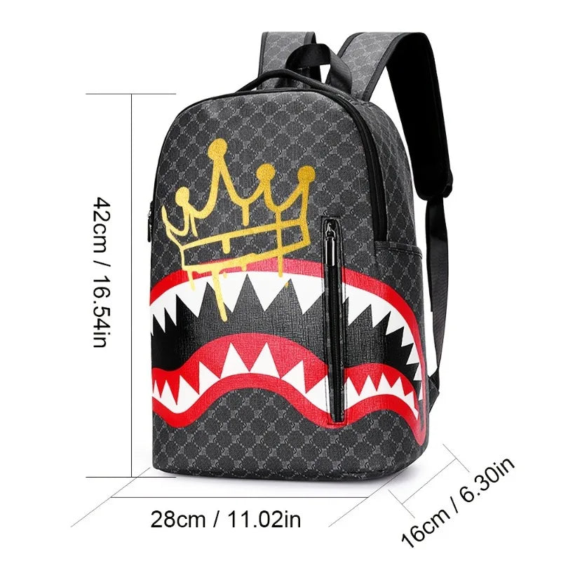 New Double Shoulder Bag Casual Shark Business Large Capacity Men'S Backpack Campus Schoolbag Travel Bag