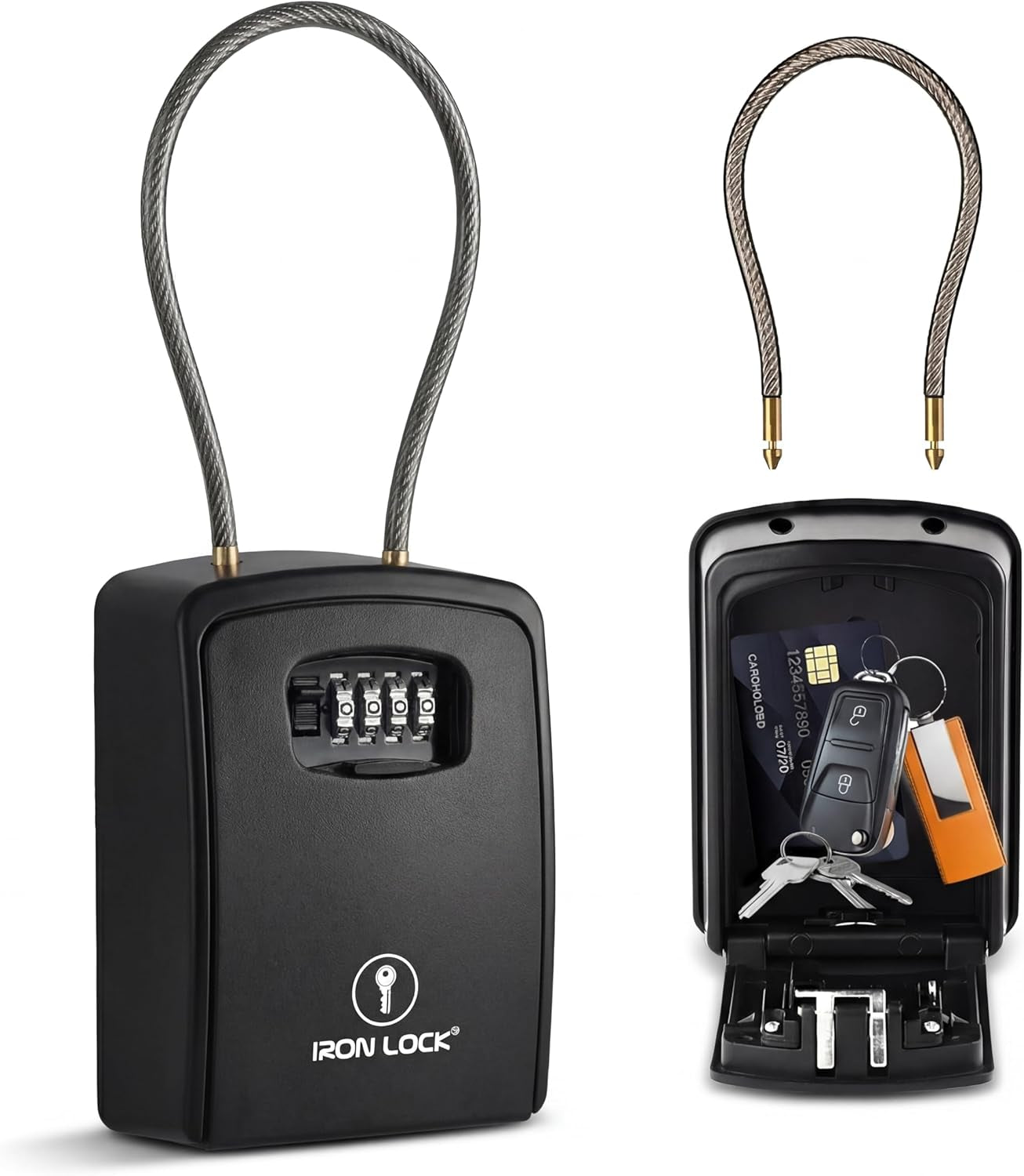 ® XXL Portable Key Lock Box, 15In Steel Cable, Code (XXL, Black) for protect your keys