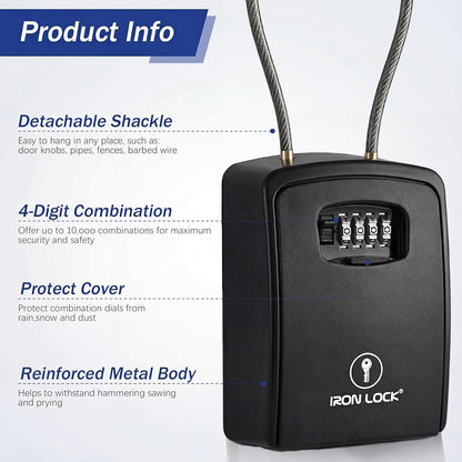 ® XXL Portable Key Lock Box, 15In Steel Cable, Code (XXL, Black) for protect your keys