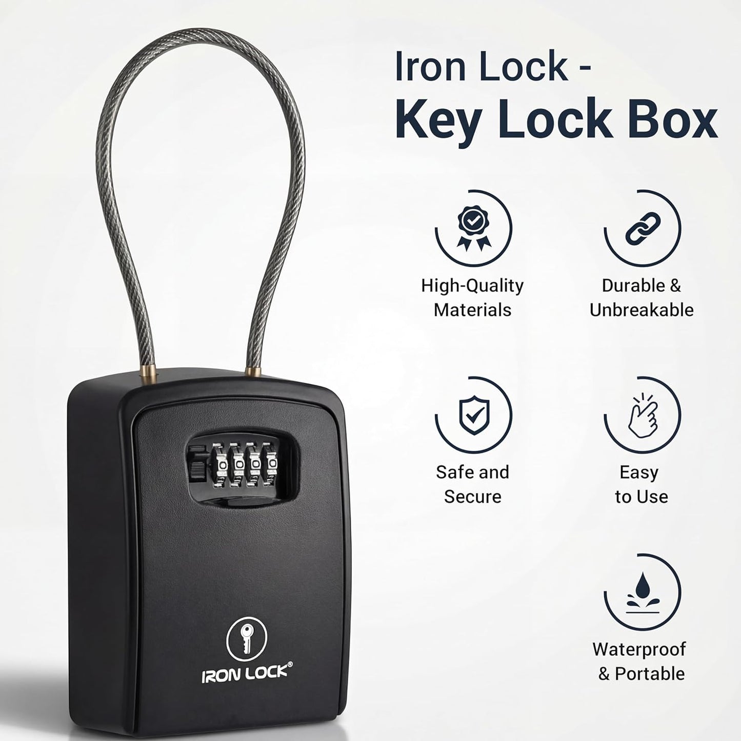 ® XXL Portable Key Lock Box, 15In Steel Cable, Code (XXL, Black) for protect your keys