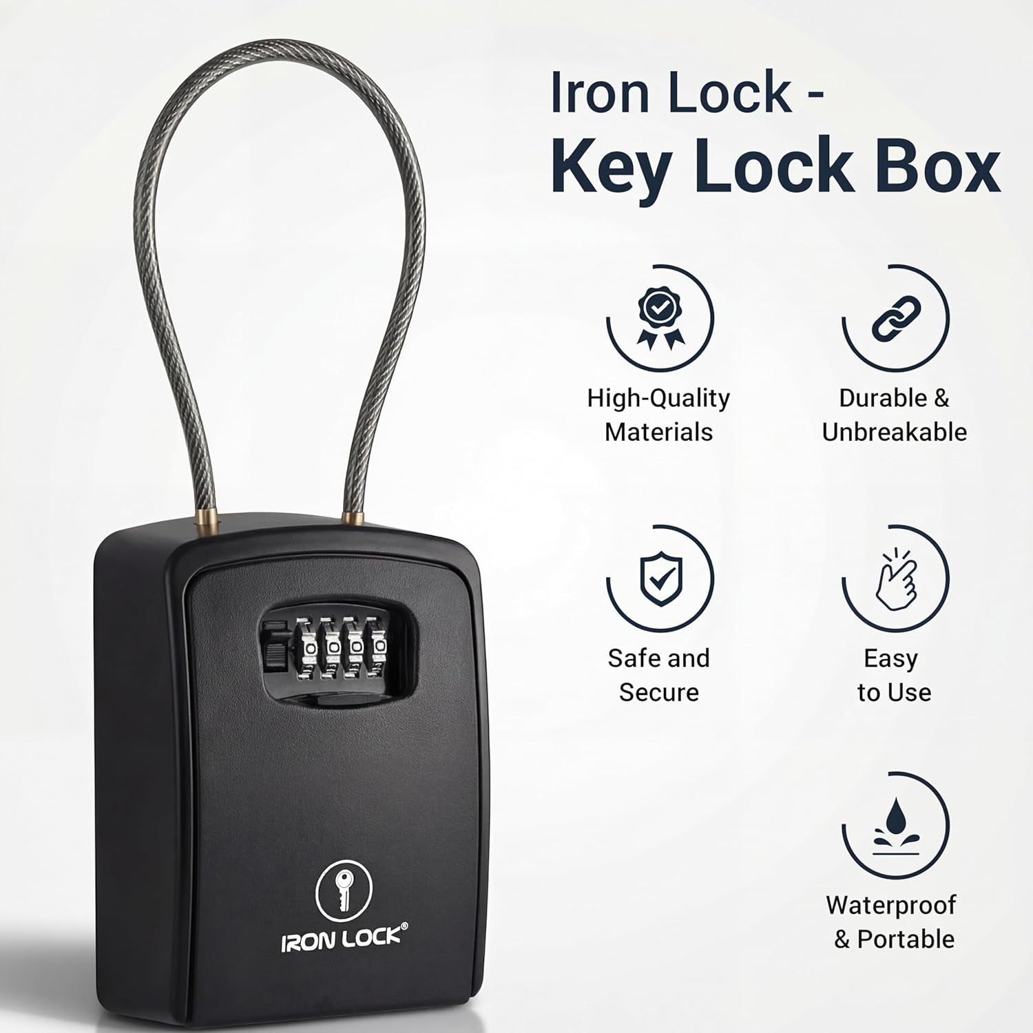 ® XXL Portable Key Lock Box, 15In Steel Cable, Code (XXL, Black) for protect your keys