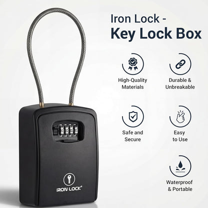 ® XXL Portable Key Lock Box, 15In Steel Cable, Code (XXL, Black) for protect your keys
